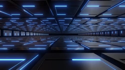Futuristic Neon Grid Tunnel Animation Loop