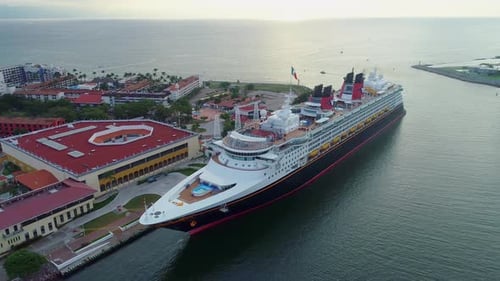 Aerial View of Tropical Cruise Ship at Port