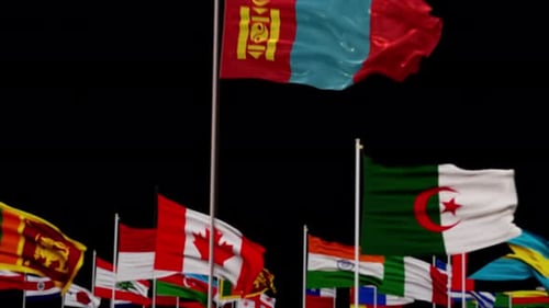 Waving Flag of Mongolia with International Country Flags