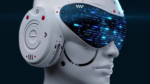 inteligencia artificial. primer plano de la cabeza del robot de ciencia ficción. base de datos