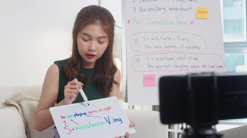 Young Woman Teaching English Grammar Online from Home