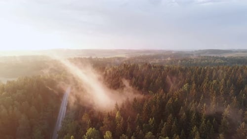 Incredible Breathtaking Aerial View of Movement of Steam Over Green Forest