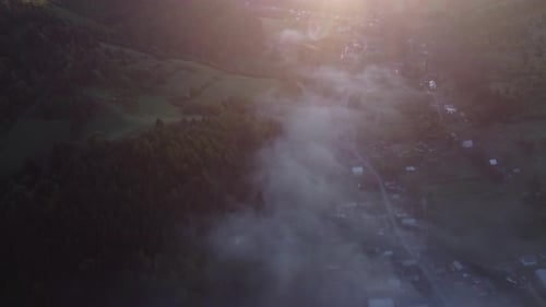 Aerial View of Mountains and Valley at Sunrise