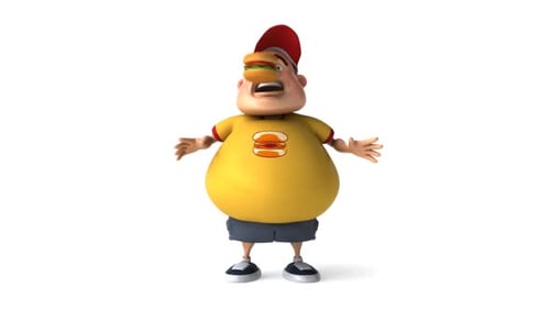 Hombre gordo con hamburguesas