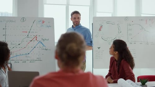 Business Man Pointing Hand White Board Office