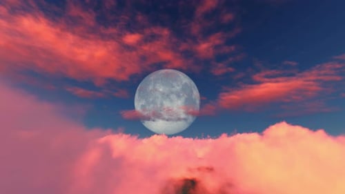 Fliege mit Mond durch Wolken