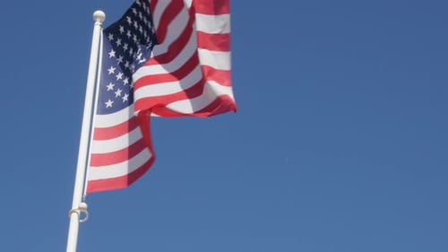 American Flag Waving against a Clear Blue Sky