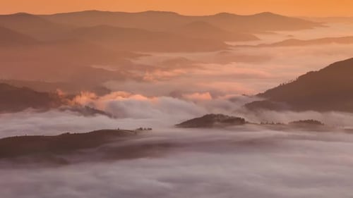 Misty Dawn in the Mountains. Beautiful Spring Landscape