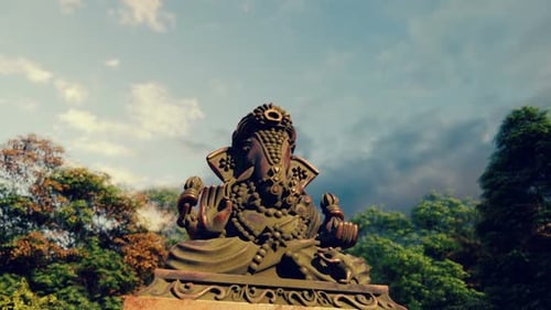 Meditative 3D Ganesha Idol in Serene Nature Animation