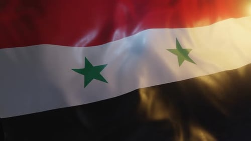Realistic Syrian National Flag Waving in the Wind with Sunlight