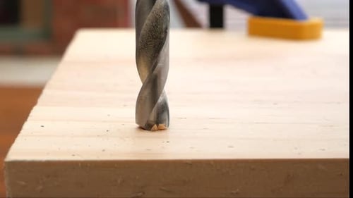 Drilling into Wood Close Up