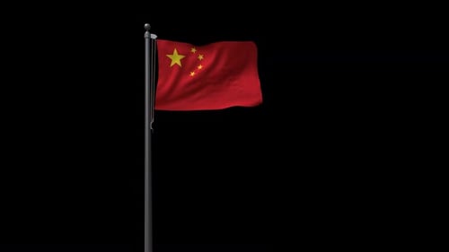 China National Flag Waving On Flagpole Animation