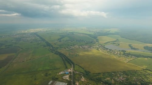 Aerial View.Landscape of the Field, Lake.