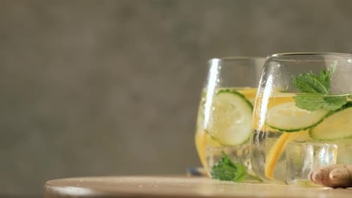 Refreshing Lemon and Cucumber Drinks Close Up
