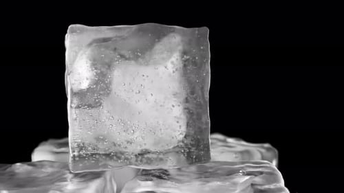 Realistic Melting Ice Cubes on Black Background