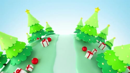 Cute Cartoon Christmas Path with Rolling Presents