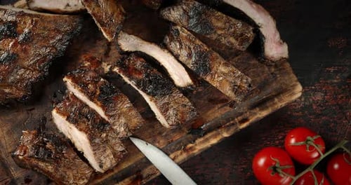 Sliced Ribs on the Grill.