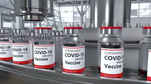 Pharmazeutische Herstellung mit Coronavirus-COVID-19-Impfstoffen in Massenproduktion