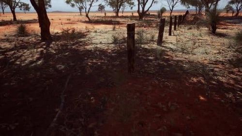 Barbed Wire Fence in Arid Desert Landscape
