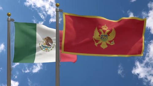 Mexico and Montenegro Flags Waving in Realistic Animation