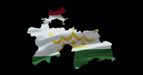 Waving Tajikistan Flag Inside Country Map Silhouette