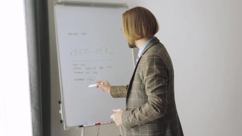Man Presenting Business Concepts on Whiteboard