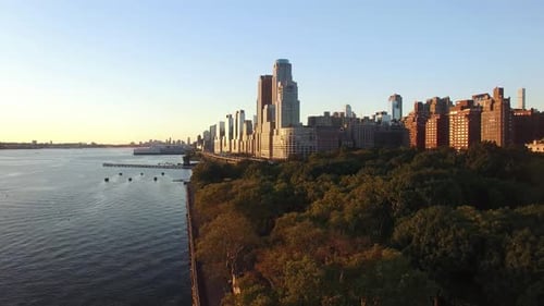 Helicopter View of Modern High Rise City Skyline Buildings