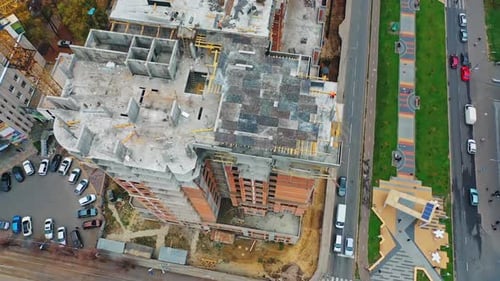 construction of a residential apartment complex. Multi-storey building under construction.