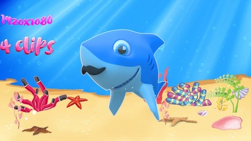 Cute Cartoon Shark Swimming Underwater Animation