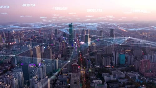 smart Connected city skyline. Futuristic network concept, city Technology.