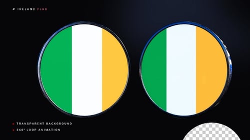 3D Ireland Flag Circular Metallic Icon Animation