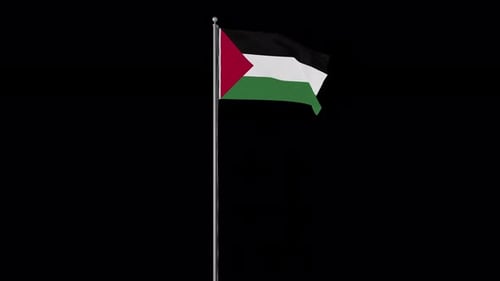 Palestinian Flag Waving on a Pole