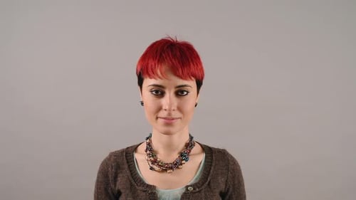 Smiling Woman with Short Red Hair Portrait