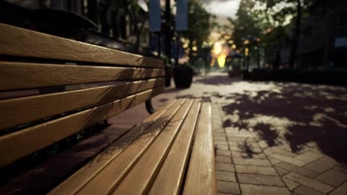 Park Bench in Downtown on a Cloudy Afternoon