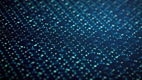 Digitaltechnik-Hintergrund aus Partikeln und kleinem animierten Pfeil.