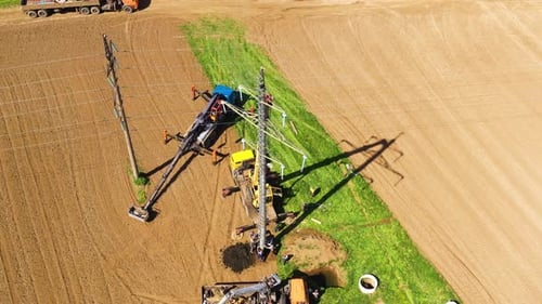 Electricity Pylon Construction, Bird's Eye Aerial View