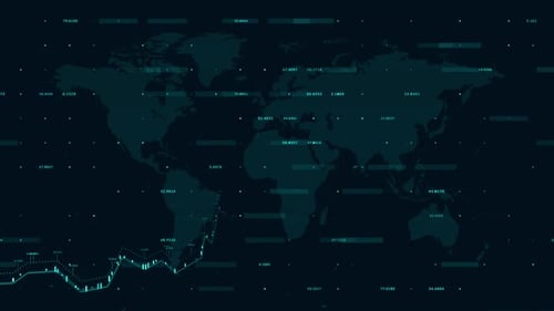 Graph and numbers over World map against black background