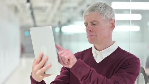 Adult Using Tablet in Bright Office
