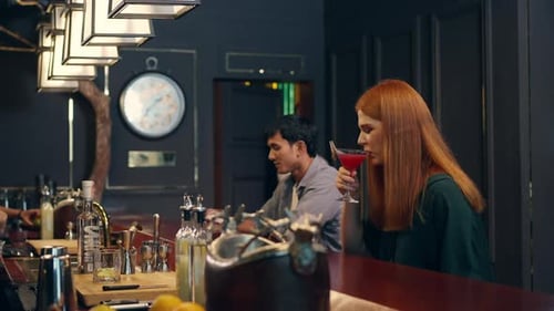 4K Group of People enjoy hangout nightlife at luxury bar.