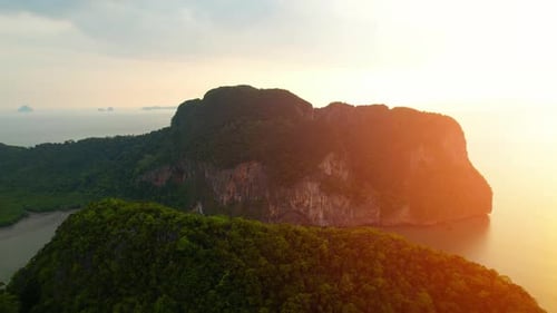 Aerial view over the bay, beautiful limestone mountains on the beach