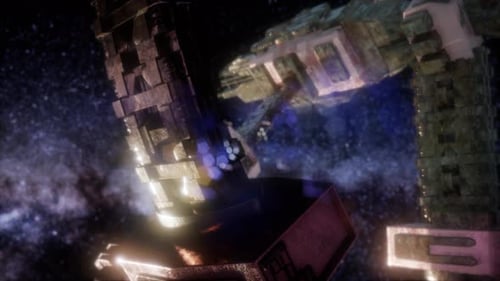 Futuristic Space Station Rotating in Deep Space with Nebula