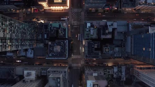 Birds Perspective of New York City Skyscrapers Street, Road in Manhattan with Busy Car