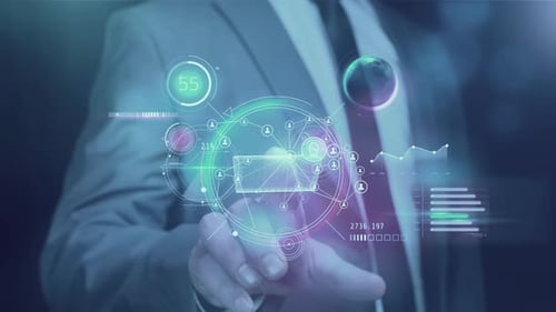 Interactive Holographic Digital Business Interface with Data Visualizations
