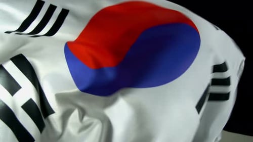 Waving white flag with abstract geometric shapes