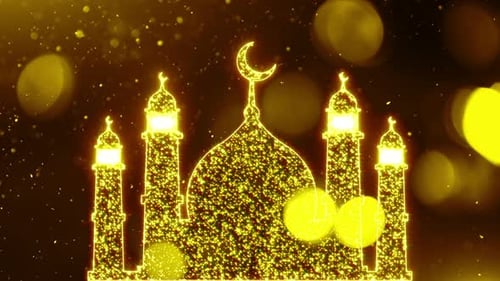 Golden Particle Mosque Outline for Ramadan and Eid Celebrations