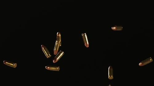 Bullets falling bouncing in ultra slow motion 1500fps on a reflective surface - BULLETS PHANTOM