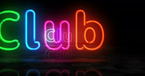 Club neon symbol 3d flight between