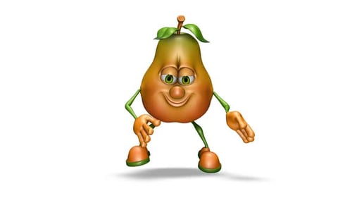 Animated 3D Cartoon Pear Character Dancing and Waving