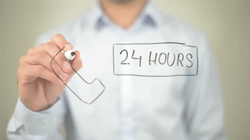 24 Hours Service, Businessman Writing on Transparent Screen