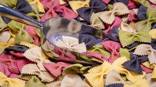 Colorful Bow Tie Pasta with Metal Scoop